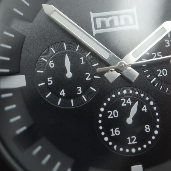 MN Black Mens Watch Faux Chrono 50mm Stainless Steel Bracelet with New Battery - Picture 8 of 16